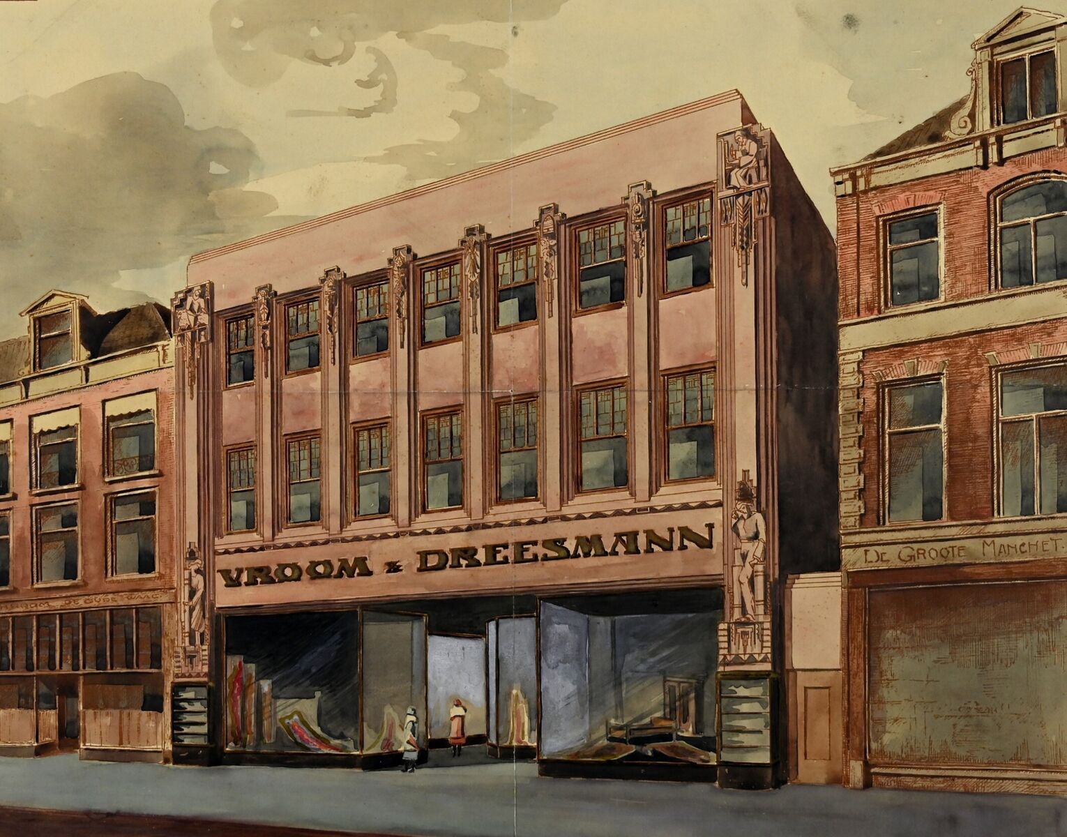 Ontwerp tekening van gevel Vroom en Dreesman te Leeuwarden in 1926